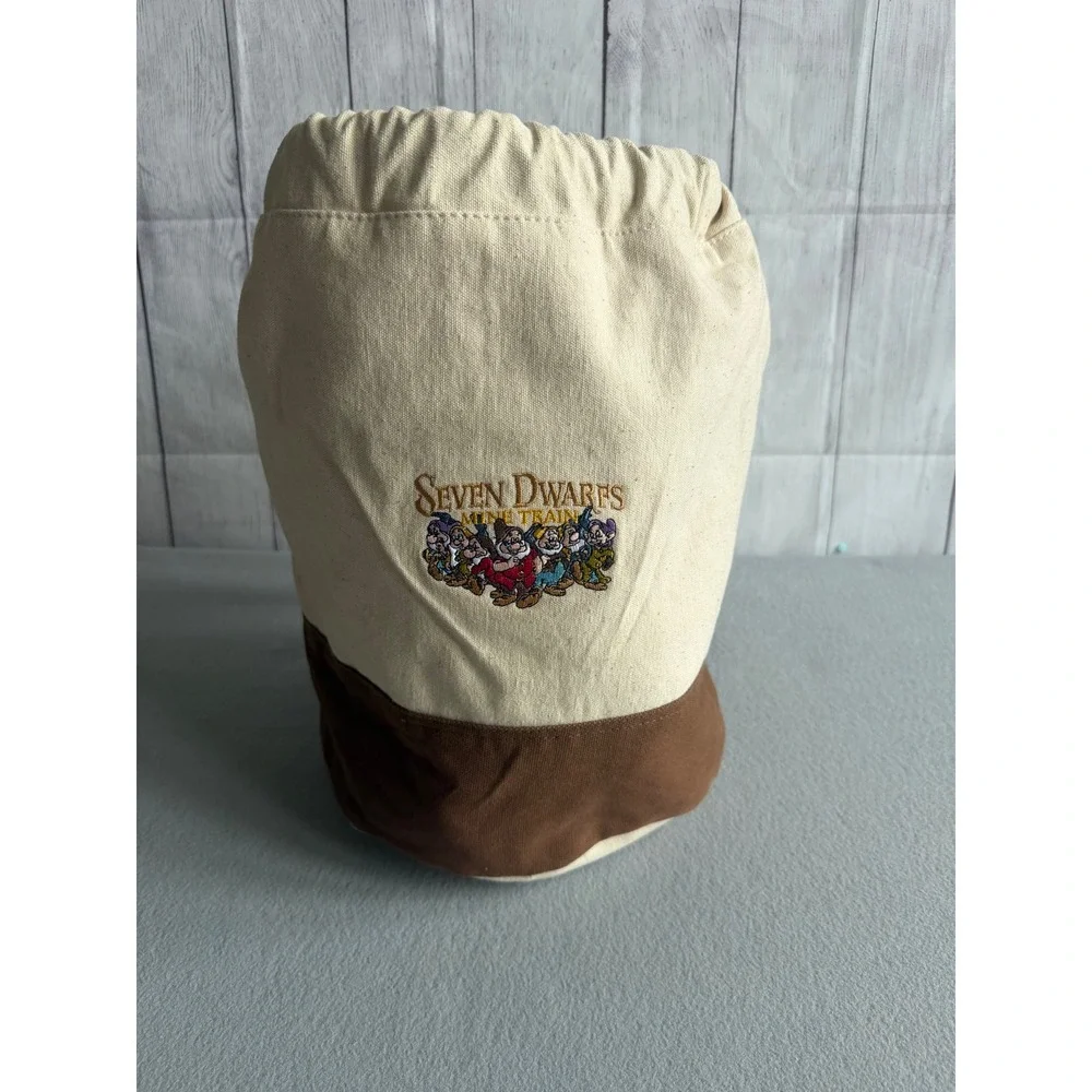 Disney Parks Seven Dwarfs Mine Train Canvas Drawstring Backpack Brown Cream